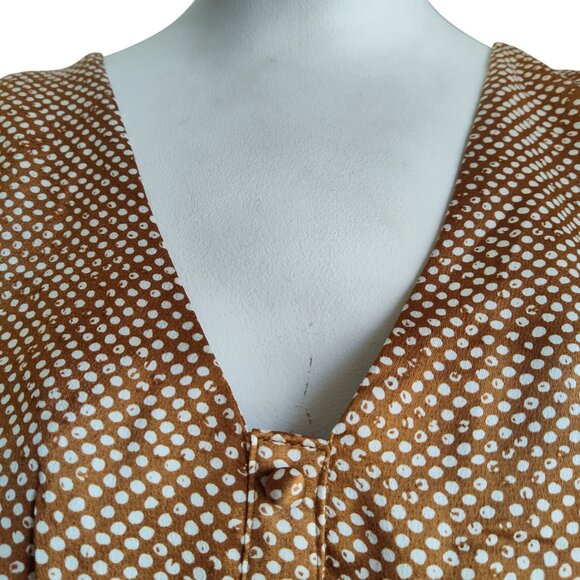 LUCY Paris Nadia Carmel Brown Cream Polka Dot Smocked Waist Wrist Top Sz M NWT - Picture 6 of 11